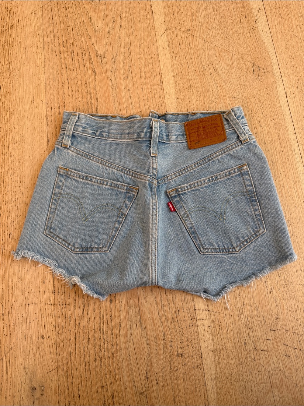 Levi's Light Blue Frayed Denim Cutoff Shorts